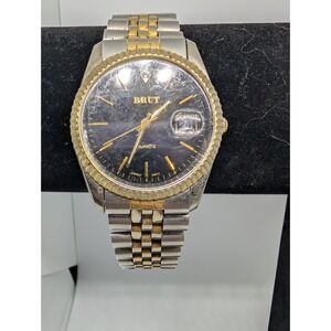 VTG BRUT WATCH - BLUE FACE -‎ FLUTED BEZEL JUBILEE BAND - BBA-22